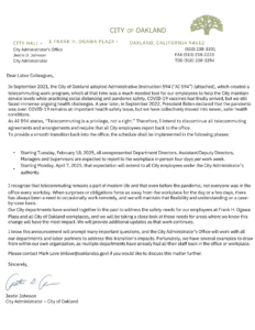 Document outlining Oakland’s return-to-office policy changes for city employees in 2025.