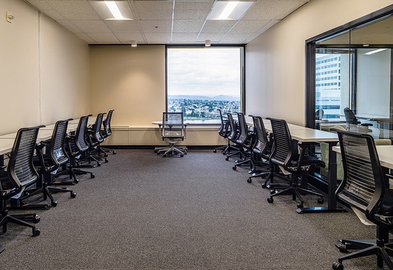 Shared lockable office with dedicated desks and city views at STAK Space