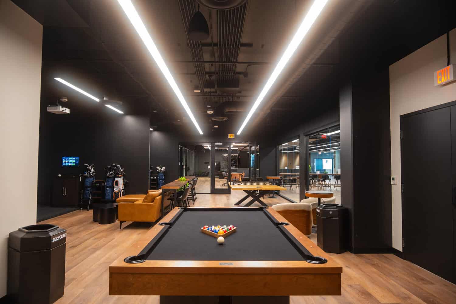 Member lounge with pool table at STAK Space, Uptown Oakland