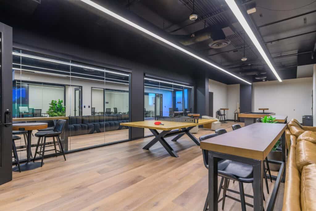 Lobby and lounge at STAK Space satellite offices in Oakland