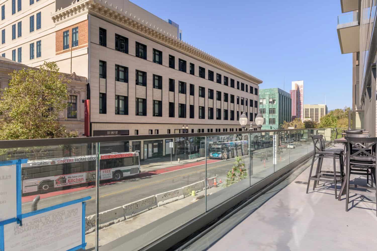 View of Uptown Oakland from the terrace at 1920 Broadway, home of STAK Space