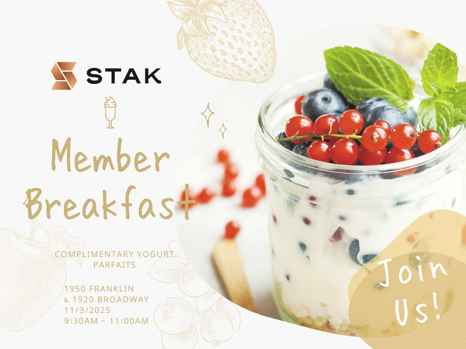 STAK Member Breakfast – Yogurt Parfaits