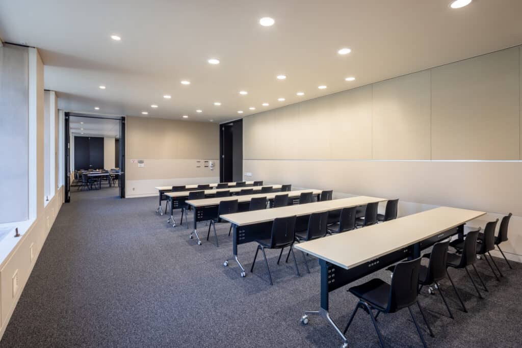 Large meeting room for workshops at nonprofit office space in Oakland