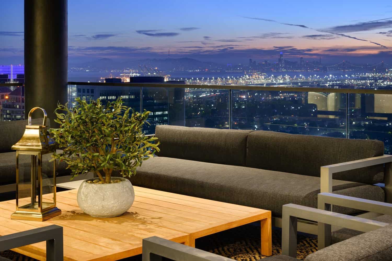 Outdoor lounge at night