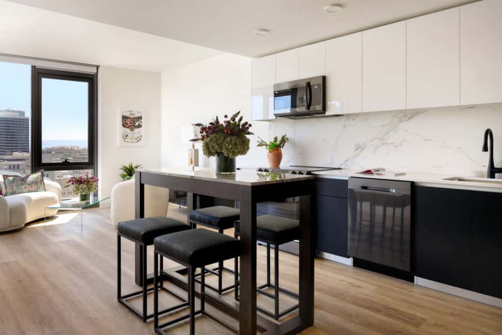 Kitchen in a one-bedroom apartment at 1900 Broadway in Oakland