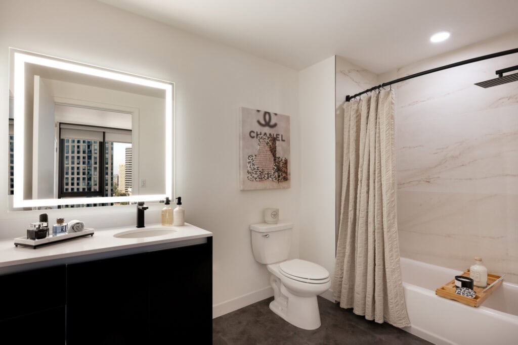 Bathroom in a two-bedroom apartment at 1900 Broadway in Oakland
