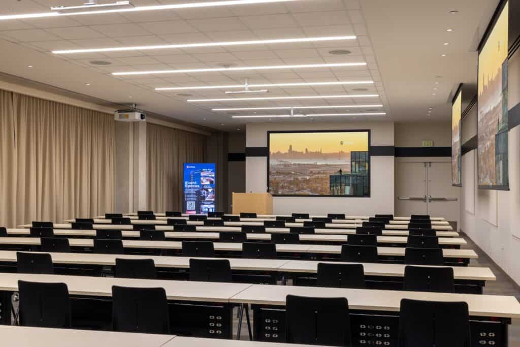 Event room with presentation AV for a workshop space in Oakland at 1950 Franklin