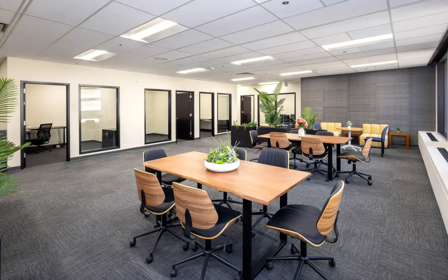 Bright private offices and open workspace at STAK Space, 1950 Franklin in Uptown Oakland